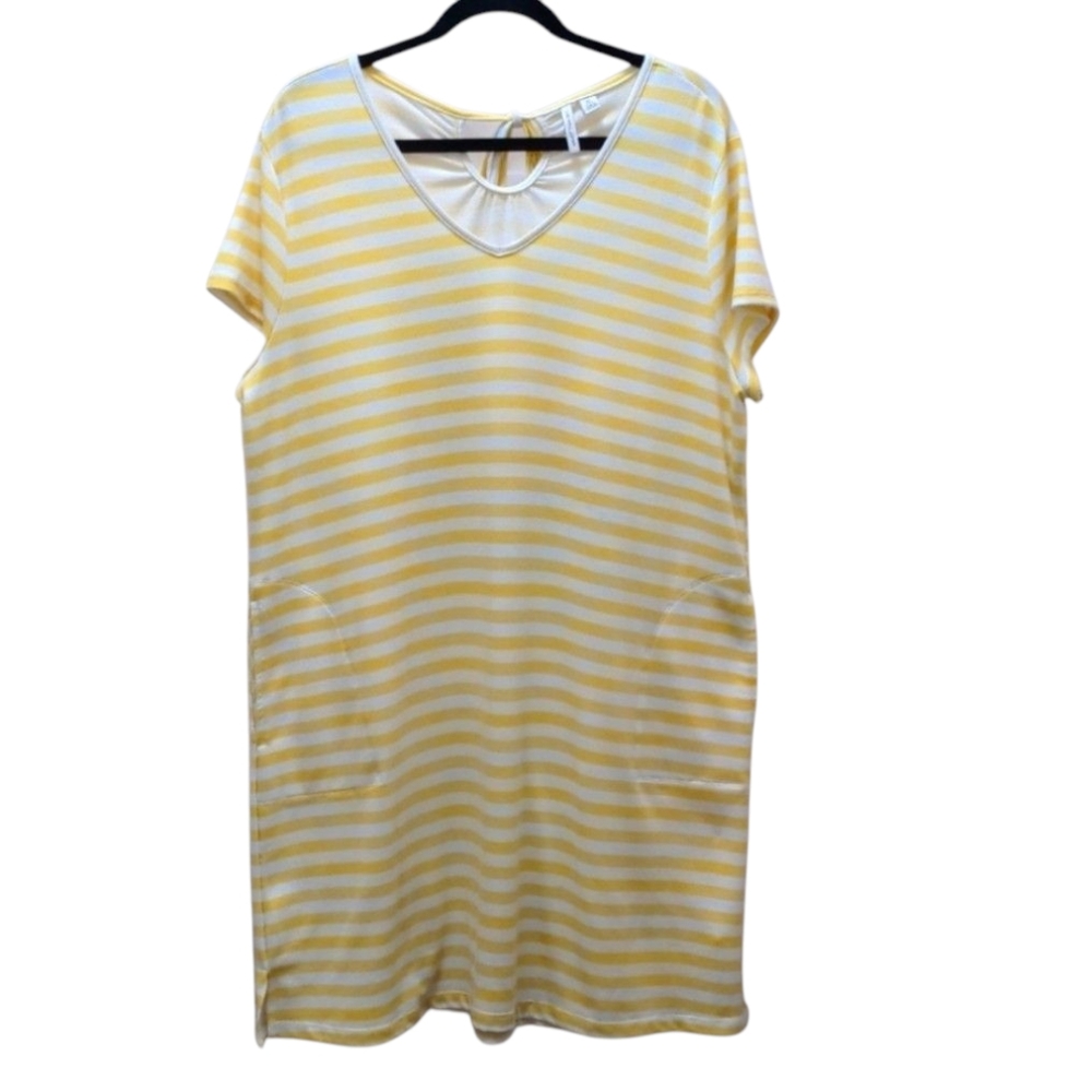 Live Well Lifestyle Yellow and White Short Sleeve Striped Dress Size XL